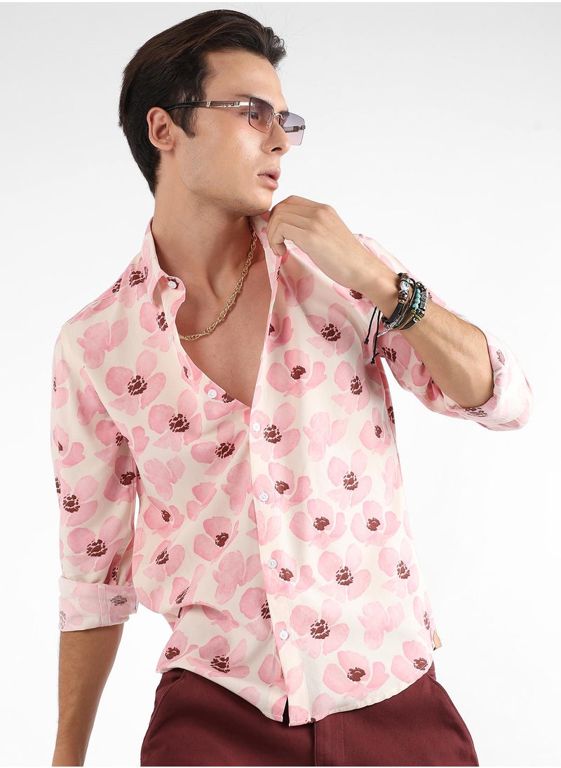 Men's Light Pink Flower Petals Shirt