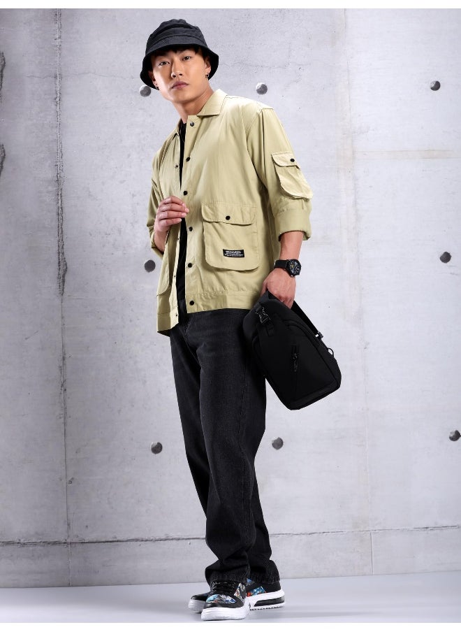 Beige Utility Pockets Shirt for Men