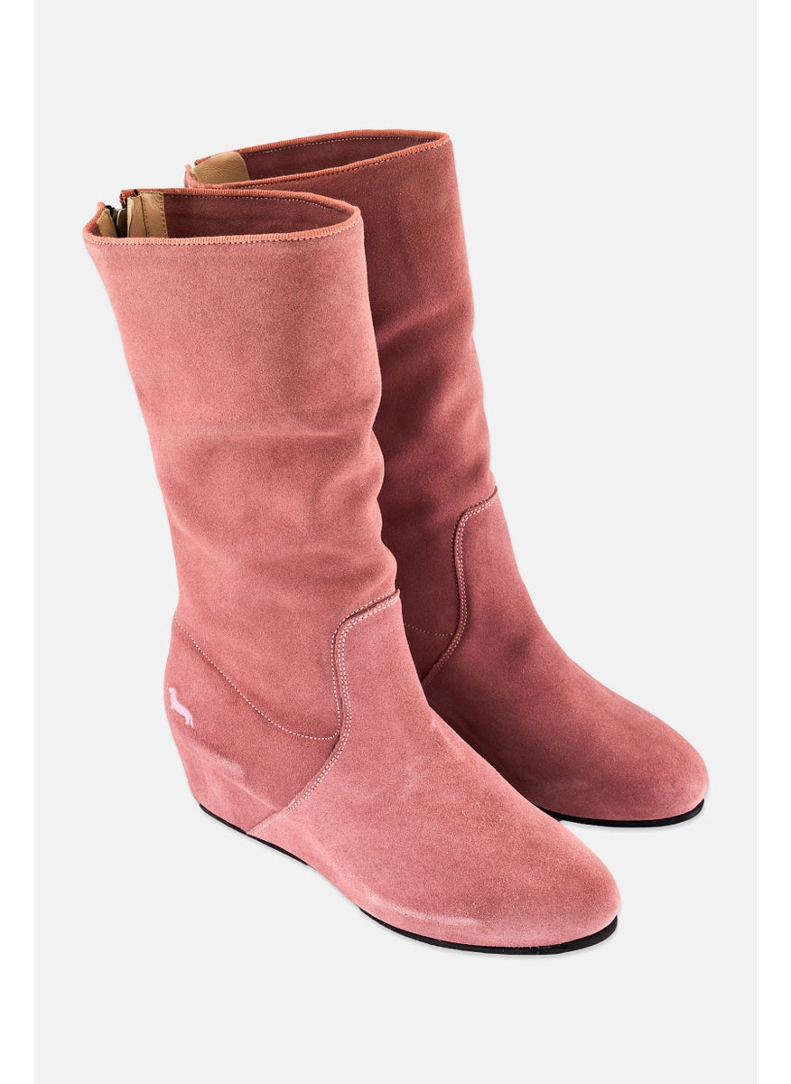 Women Zipper closure Mid Calf Boots, Pink