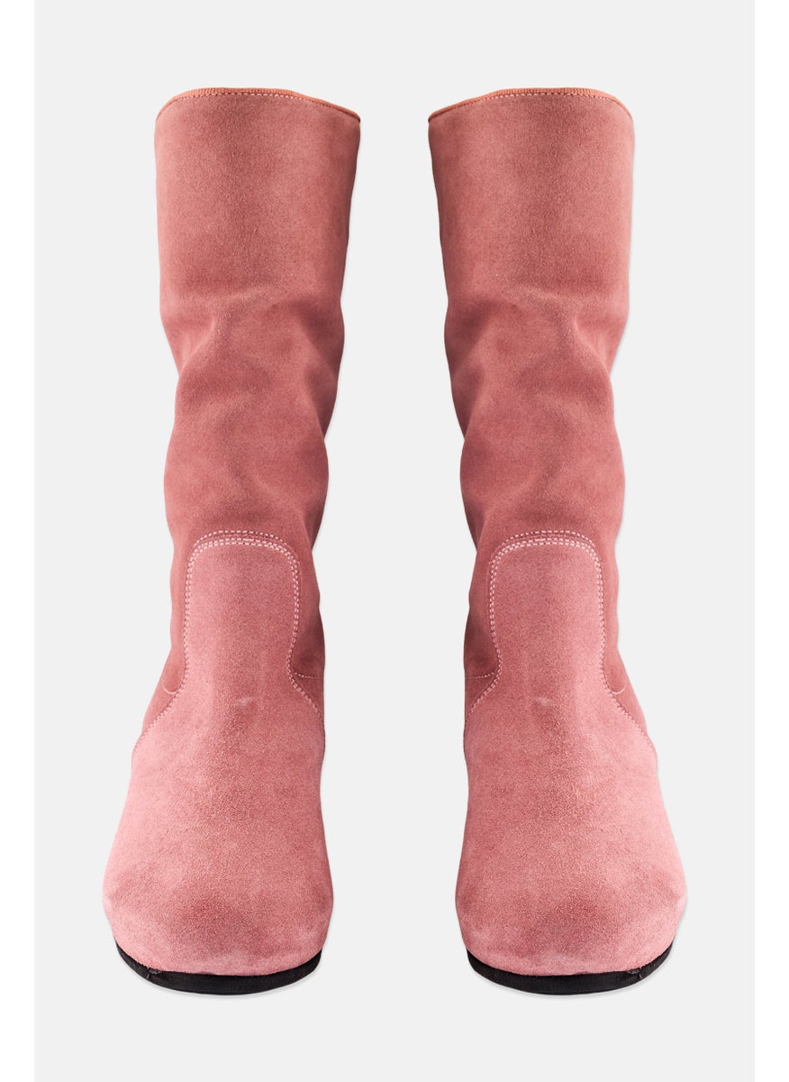 Women Zipper closure Mid Calf Boots, Pink