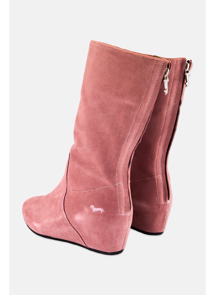 Women Zipper closure Mid Calf Boots, Pink