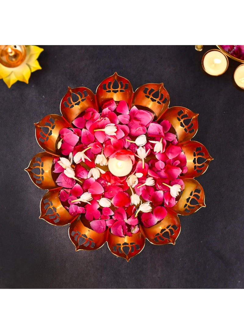 DecorTwist Decorative Urli Bowl 25 Inch Pack of 1 Metal Lotus Design Handcrafted Bowl for Floating Flowers Tea Light Candle Holder Home Living Room Office Wedding Diwali Decoration Items