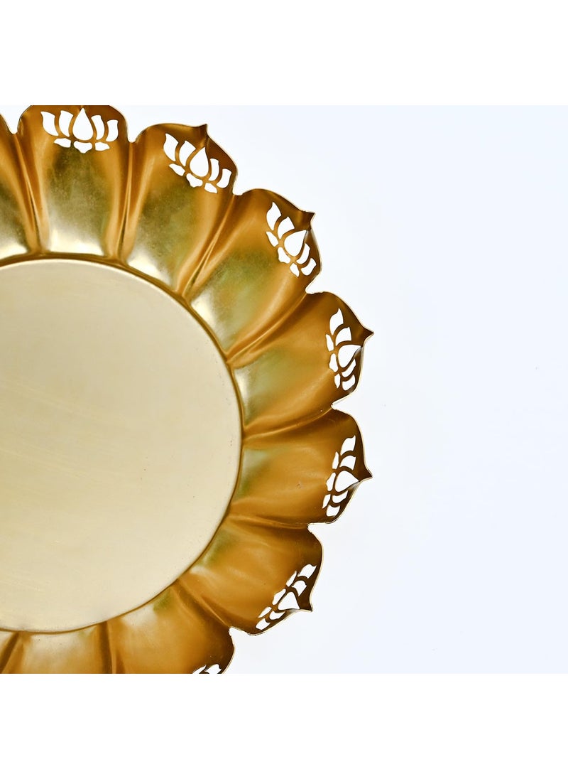 DecorTwist Decorative Urli Bowl 25 Inch Pack of 1 Metal Lotus Design Handcrafted Bowl for Floating Flowers Tea Light Candle Holder Home Living Room Office Wedding Diwali Decoration Items
