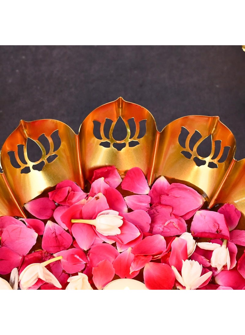 DecorTwist Decorative Urli Bowl 25 Inch Pack of 1 Metal Lotus Design Handcrafted Bowl for Floating Flowers Tea Light Candle Holder Home Living Room Office Wedding Diwali Decoration Items