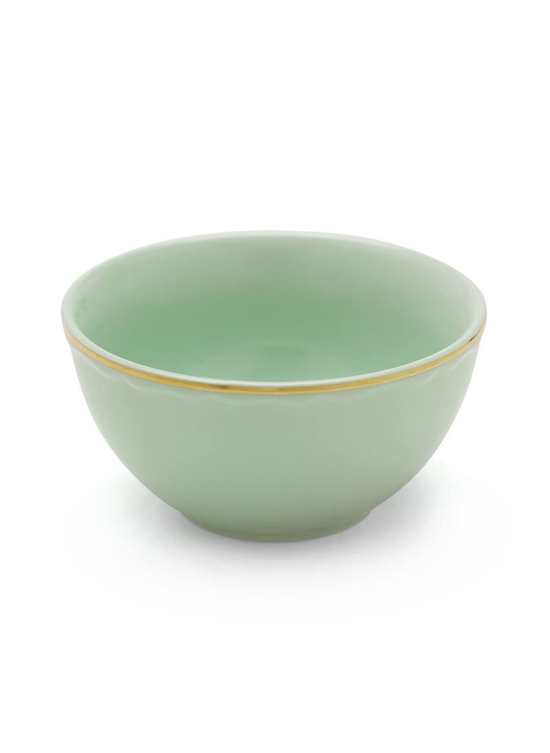 PURE HOME LIVING Set of 2 Green Small Porcelain Bowls with Gold Rim