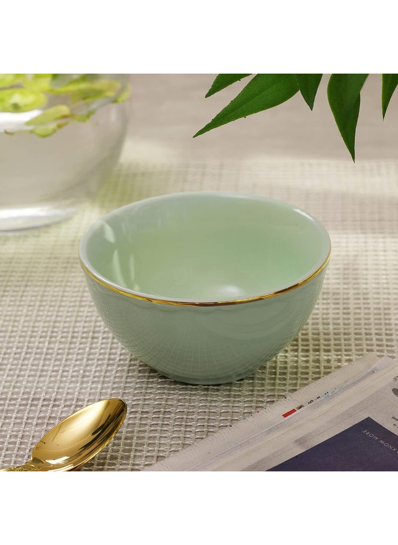 PURE HOME LIVING Set of 2 Green Small Porcelain Bowls with Gold Rim