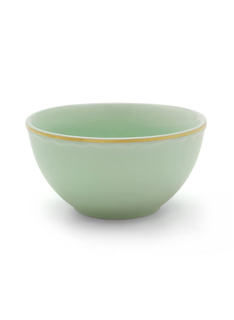 PURE HOME LIVING Set of 2 Green Small Porcelain Bowls with Gold Rim