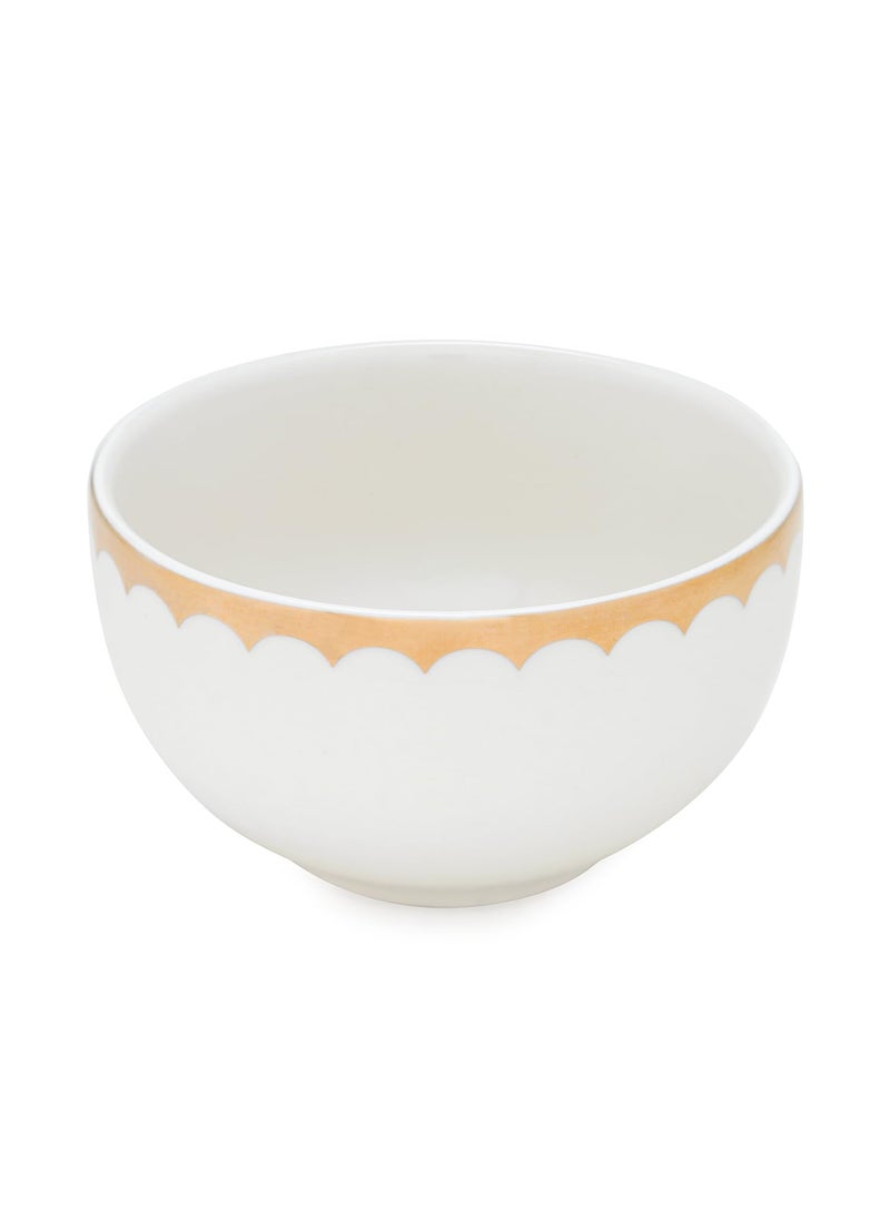 PURE HOME LIVING Set of 2 Ivory and Gold Scallop Detail Ceramic Small Bowls