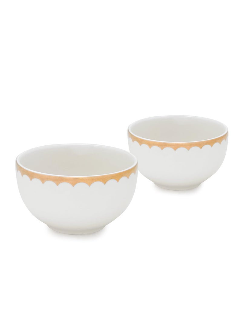 PURE HOME LIVING Set of 2 Ivory and Gold Scallop Detail Ceramic Small Bowls