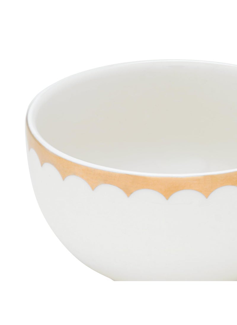 PURE HOME LIVING Set of 2 Ivory and Gold Scallop Detail Ceramic Small Bowls