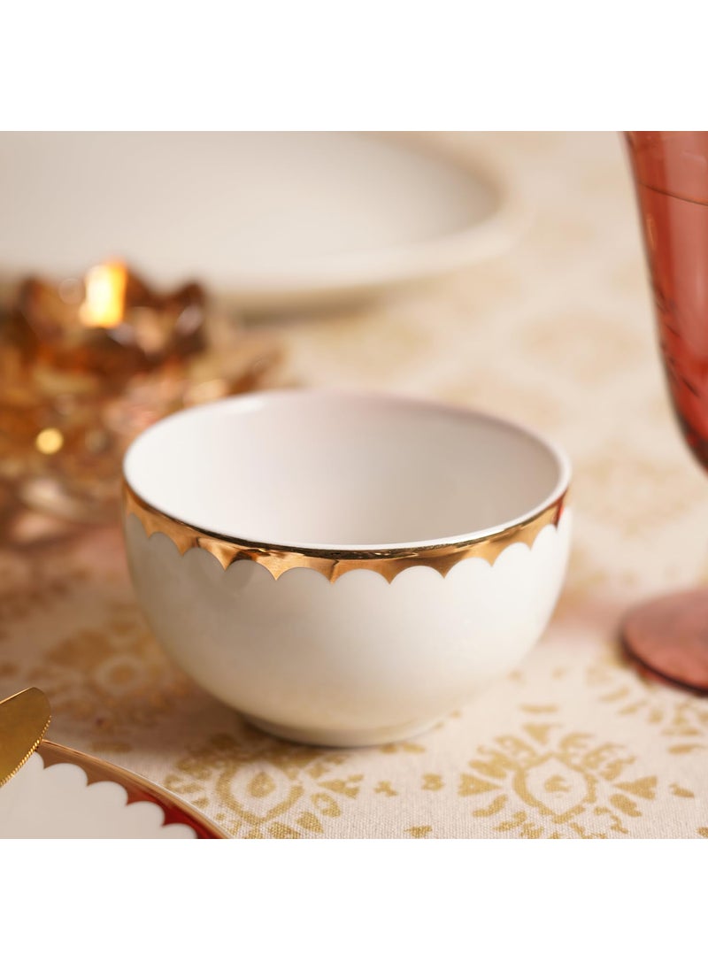 PURE HOME LIVING Set of 2 Ivory and Gold Scallop Detail Ceramic Small Bowls