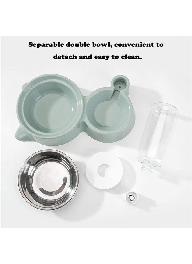Automatic Double Pet Bowl Blue/White, Pets Water and Food Bowl Set with Detachable Stainless Steel Bowl, Automatic Water Dispenser Bottle No-Spill Pet Feeder for Cats Puppy and Small Dogs