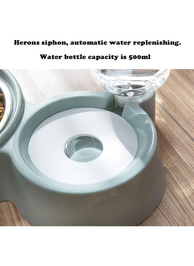 Automatic Double Pet Bowl Blue/White, Pets Water and Food Bowl Set with Detachable Stainless Steel Bowl, Automatic Water Dispenser Bottle No-Spill Pet Feeder for Cats Puppy and Small Dogs