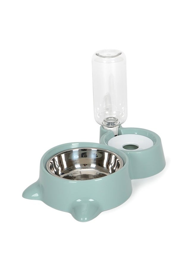 Automatic Double Pet Bowl Blue/White, Pets Water and Food Bowl Set with Detachable Stainless Steel Bowl, Automatic Water Dispenser Bottle No-Spill Pet Feeder for Cats Puppy and Small Dogs