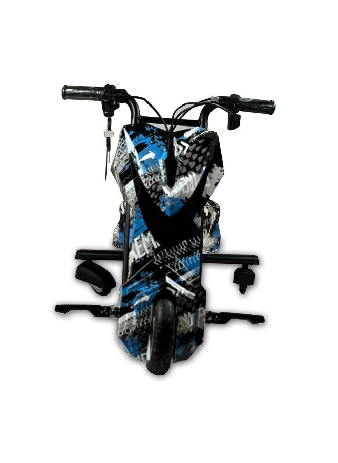 Electric Drift Trike for Kids – 36V Battery Powered Ride-On 3-Wheel Bike with Unique Graffiti Design – Blue