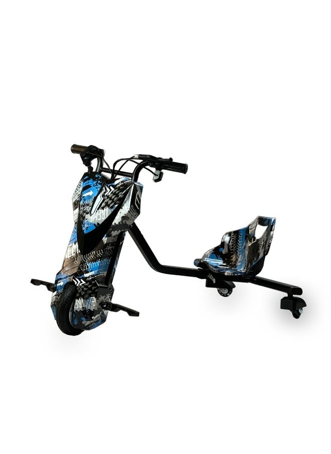 Electric Drift Trike for Kids – 36V Battery Powered Ride-On 3-Wheel Bike with Unique Graffiti Design – Blue