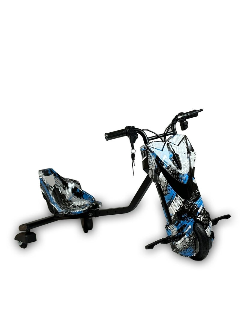 Electric Drift Trike for Kids – 36V Battery Powered Ride-On 3-Wheel Bike with Unique Graffiti Design – Blue