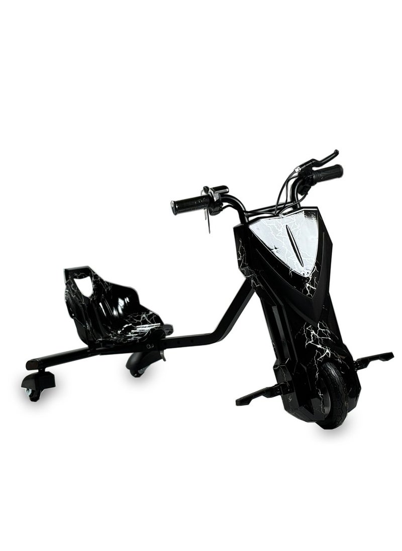 Electric Drift Trike for Kids – 36V Rechargeable Battery Ride-On 3-Wheel Scooter with Black Lightning Design & 360° Drift Wheels