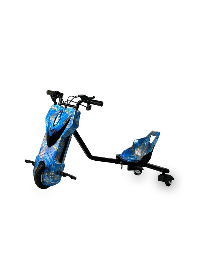 Electric Drift Trike for Kids – 36V Battery Powered Ride-On 3-Wheel Bike with Unique Graffiti Design – Blue
