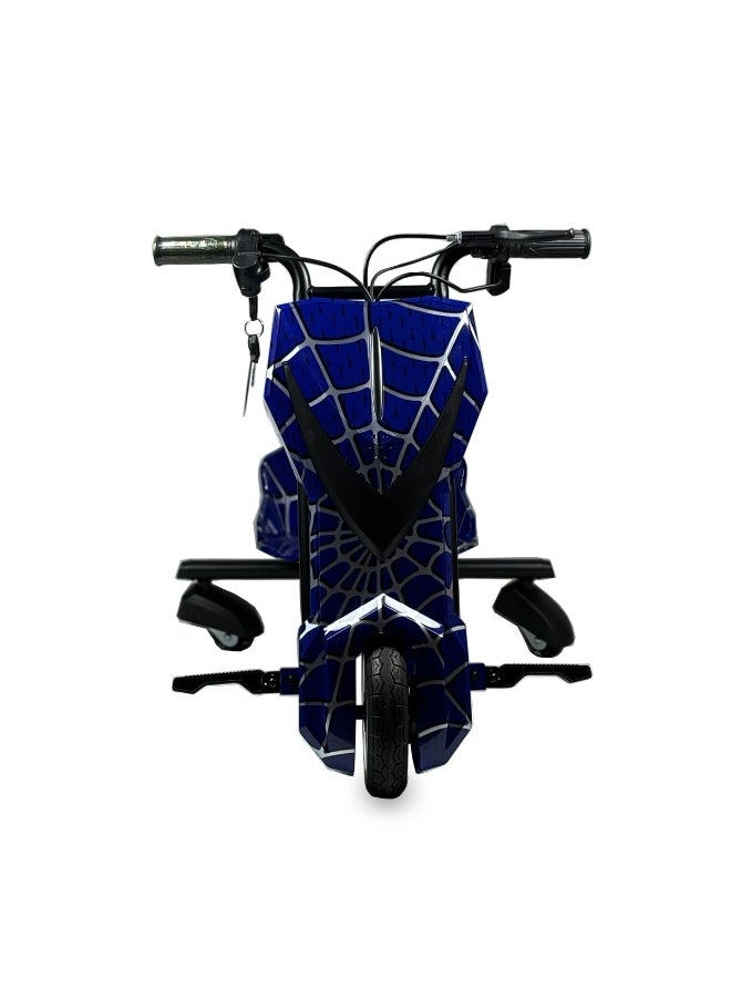 Electric Drift Trike Ride-On for Kids – 36V Battery Powered 3-Wheel Scooter with Blue Spider Design & 360° Spin