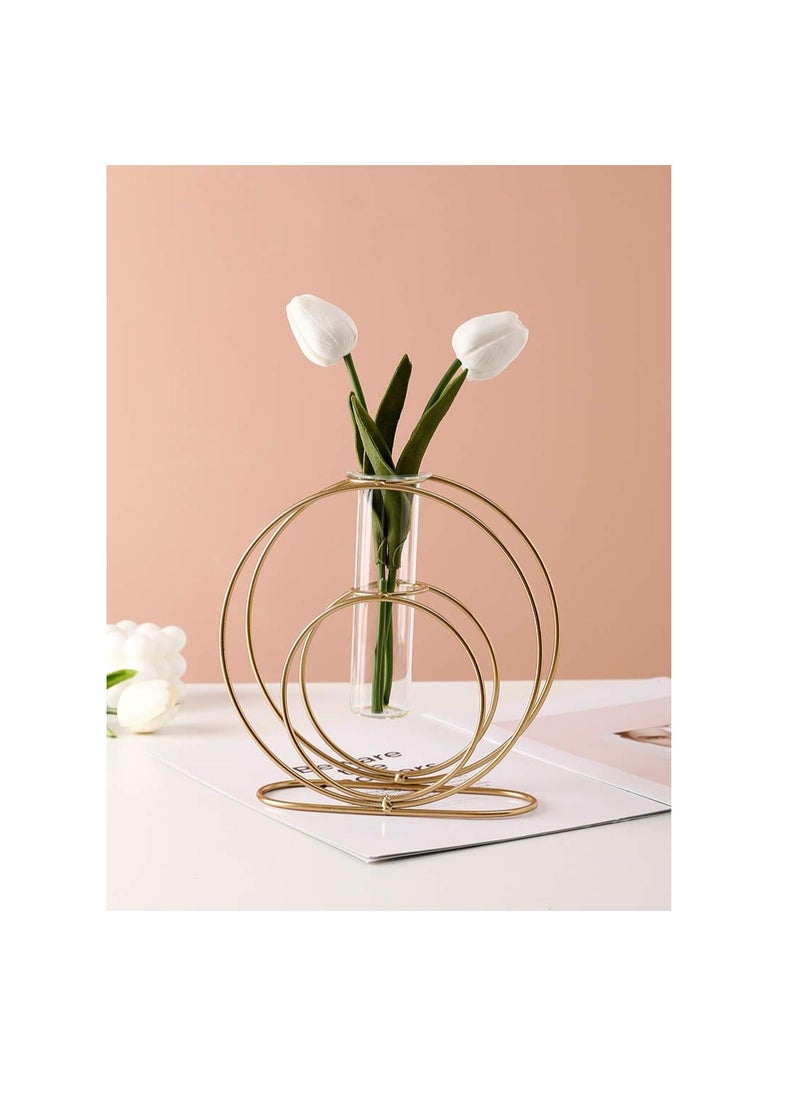 KASTWAVE Glass Flower Vase with Metal Frame Stand Modern Creative Geometry Desktop Glass Planter Indoor Décor Hydroponics Plants for Home Desktop Office Garden Wedding Decor