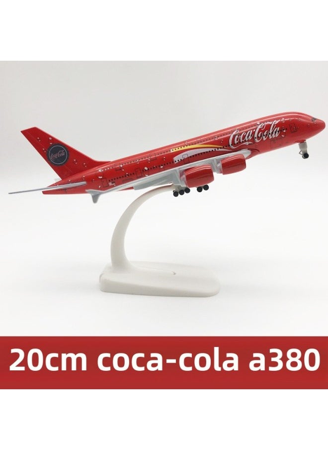 20CM Aircraft Model Alloy Solid Domestic And Foreign Major Airline Boeing 737 Airbus 380 Ornaments Simulated Aircraft Model-Color:20CM Coke 380 [with Wheels]
