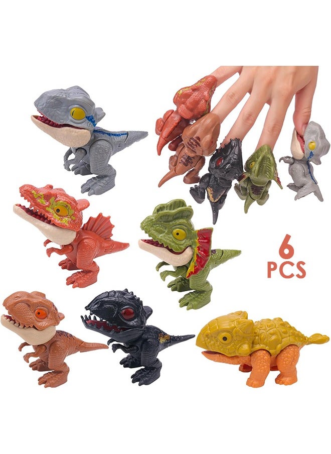 6Pcs Biting Finger Dinosaurs Toy Collectibles for Display, Play and Snap On Figure Novelty Creative Theater Puppet Doll Animal Hand Puppet Dinosaur for Kids