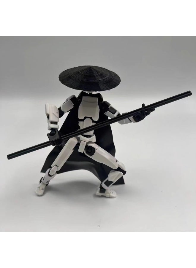 3D Printing Doll Spell Back To War Surrounding Two-sided Surrounding Nuo Five-way Multi-joint Movable Ornament Dummy Doll-Color:Red And Black Doll With Stand