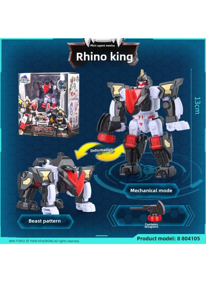 Mini Secret Service Team Beast King Power Fule Lion King Sharks Fighting Police Mecha Transformed Robot Children Boy Toy-Color:[Beast King Power] Agent Mech-Rhino King