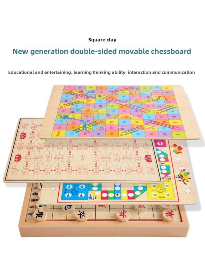 Checkers Gobang Chess Flying Chess Colosseum Chess Multifunctional Table Game Children Student Toy Chess-Color:Large Thickened Two-in-one: Flying Chess + Chess