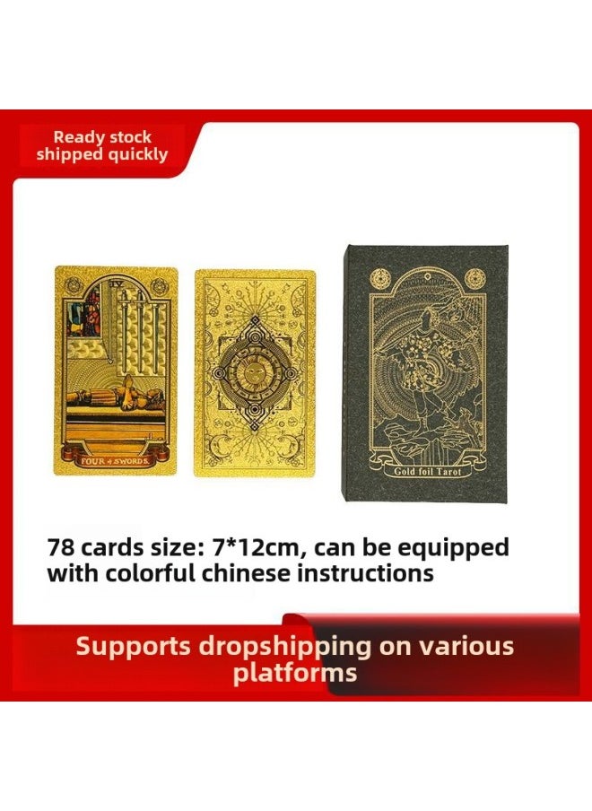 Waite Gold Foil Tarot Caro Card Tarot Color Printing Tarot Card PVC Waterproof Tarot Card Table Game Tablecloth-Color:Holographic Silver Laser Flower Back-Specification:English Manual