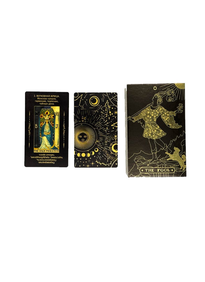 Waite Gold Foil Tarot Caro Card Tarot Color Printing Tarot Card PVC Waterproof Tarot Card Table Game Tablecloth-Color:Russian Universe Black Box-Specification:Chinese Manual