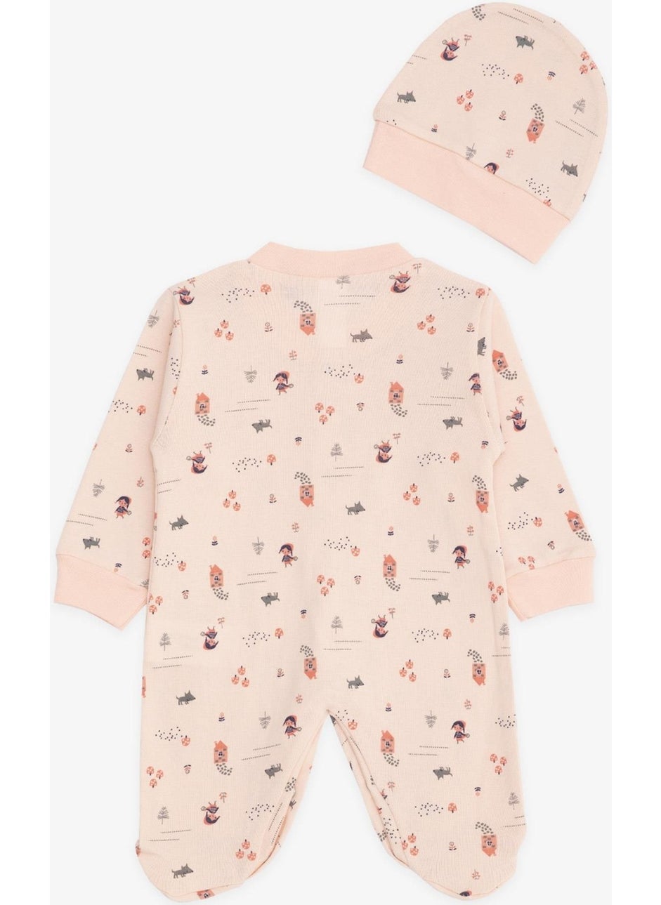 Baby Girl Booties Jumpsuit Forest Themed Girl Patterned 0-3 Months-6 Months, Powder