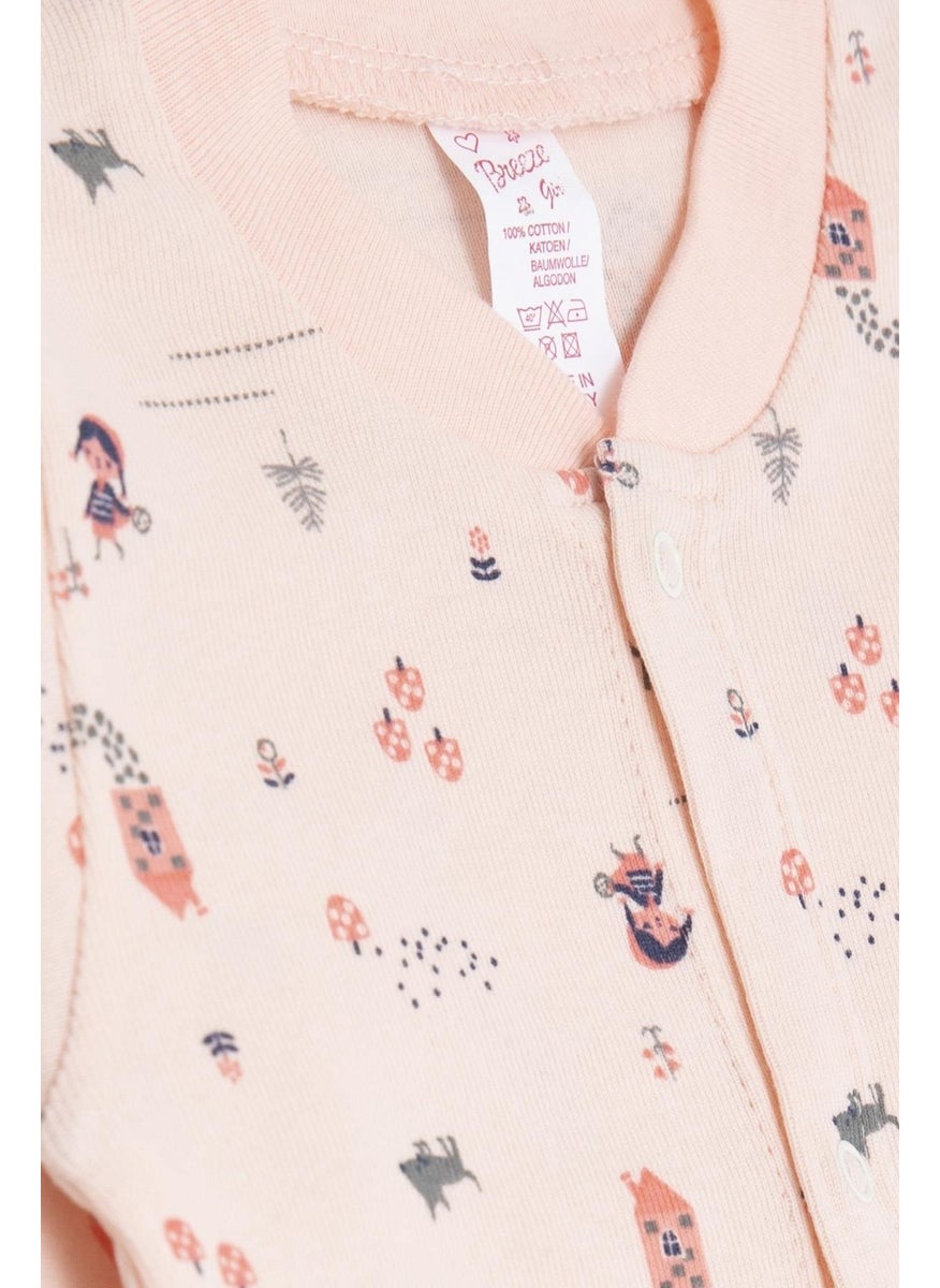 Baby Girl Booties Jumpsuit Forest Themed Girl Patterned 0-3 Months-6 Months, Powder