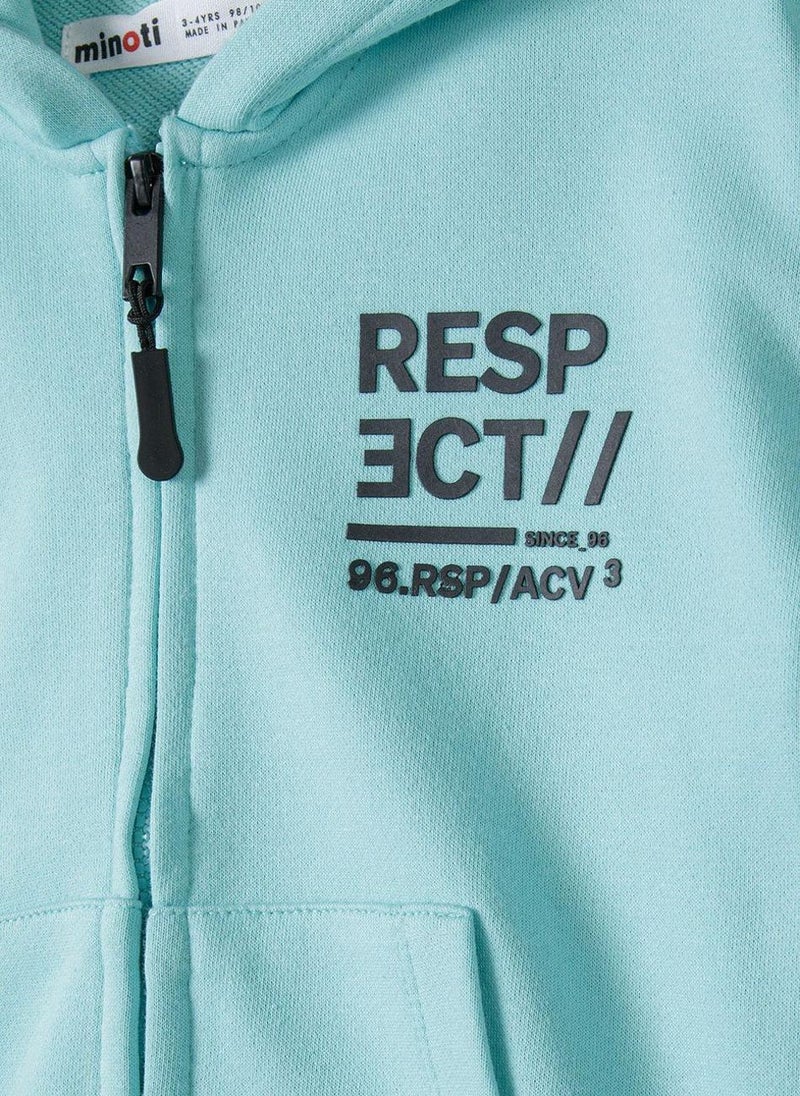 Boys' Zip-Up Hoodie with Front Print and Kangaroo Pockets