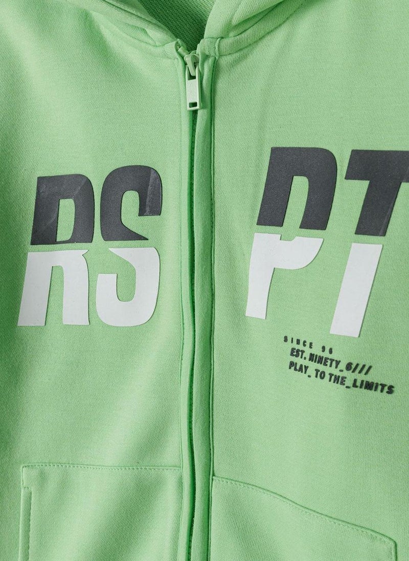 Boys' Zip-Up Hoodie with Print and Contrast Shoulder Panels