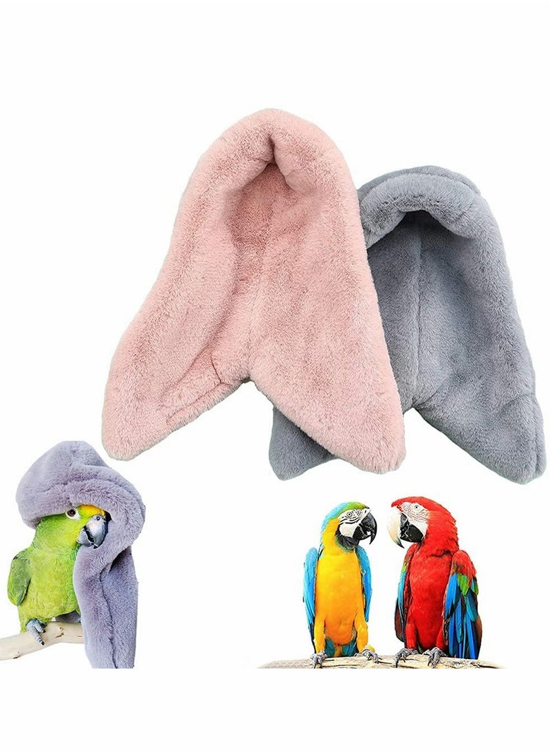 Plush Bird Tent, Parrot Toy, Comfortable Corner Hanging Warm Blanket Bird Nest Bird Bed, Bird Cage Hammock Warm Nest for Parrot Lovebirds Small and Medium Birds (2pcs, Gray Pink)