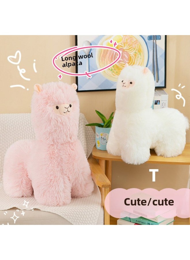 Long-haired Alpaca Doll Cute God Animal Plush Toy Doll Fried Pony Pillow Doll Birthday Gift-Specifications:50cm-Color:White
