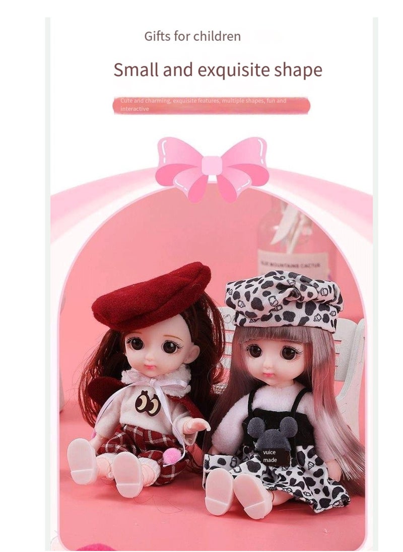 17 cm small doll princess gift box set children's girl clothes changeable dress-up Fashion Dolls Collection Set, 5 Pieces with Different Outfits, Pink Gift Box Girl gift (mew)