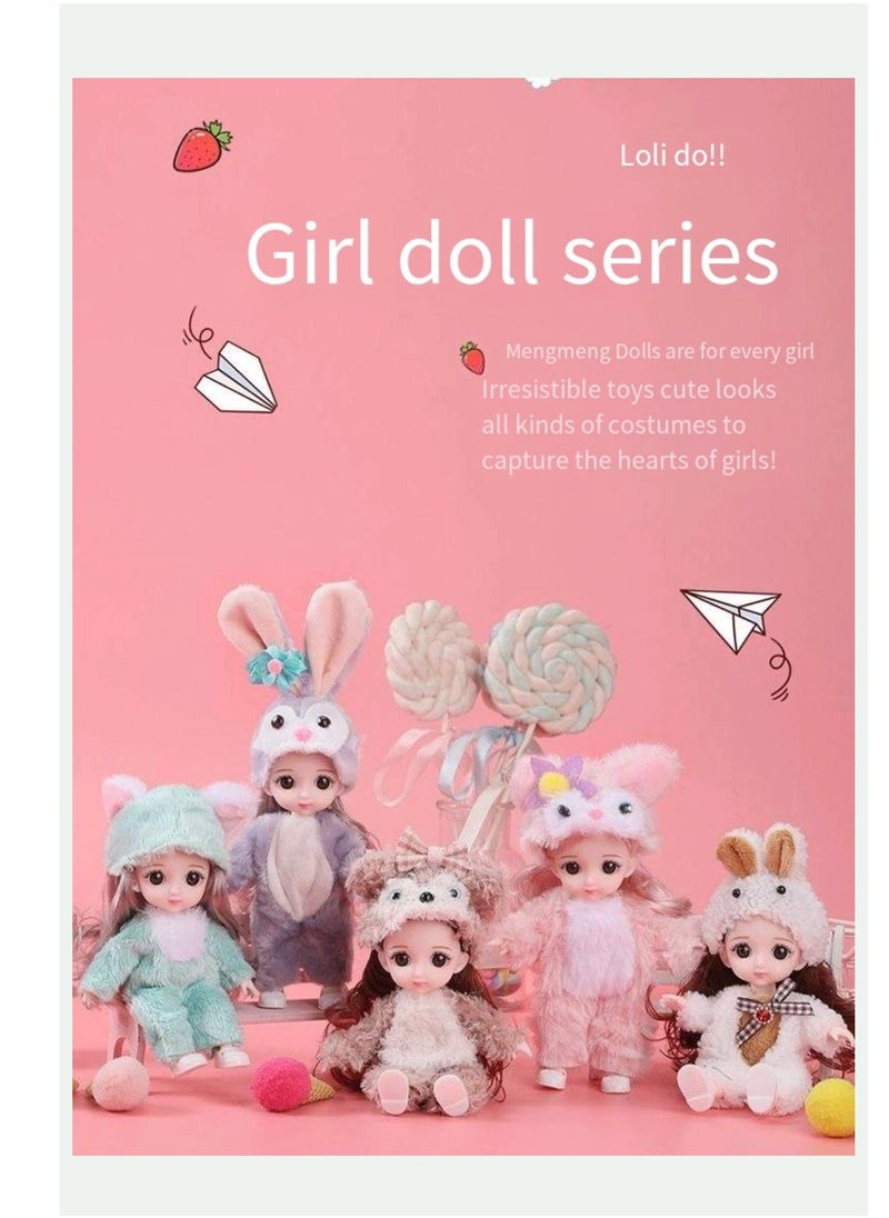 17 cm small doll princess gift box set children's girl clothes changeable dress-up Fashion Dolls Collection Set, 5 Pieces with Different Outfits, Pink Gift Box Girl gift (mew)
