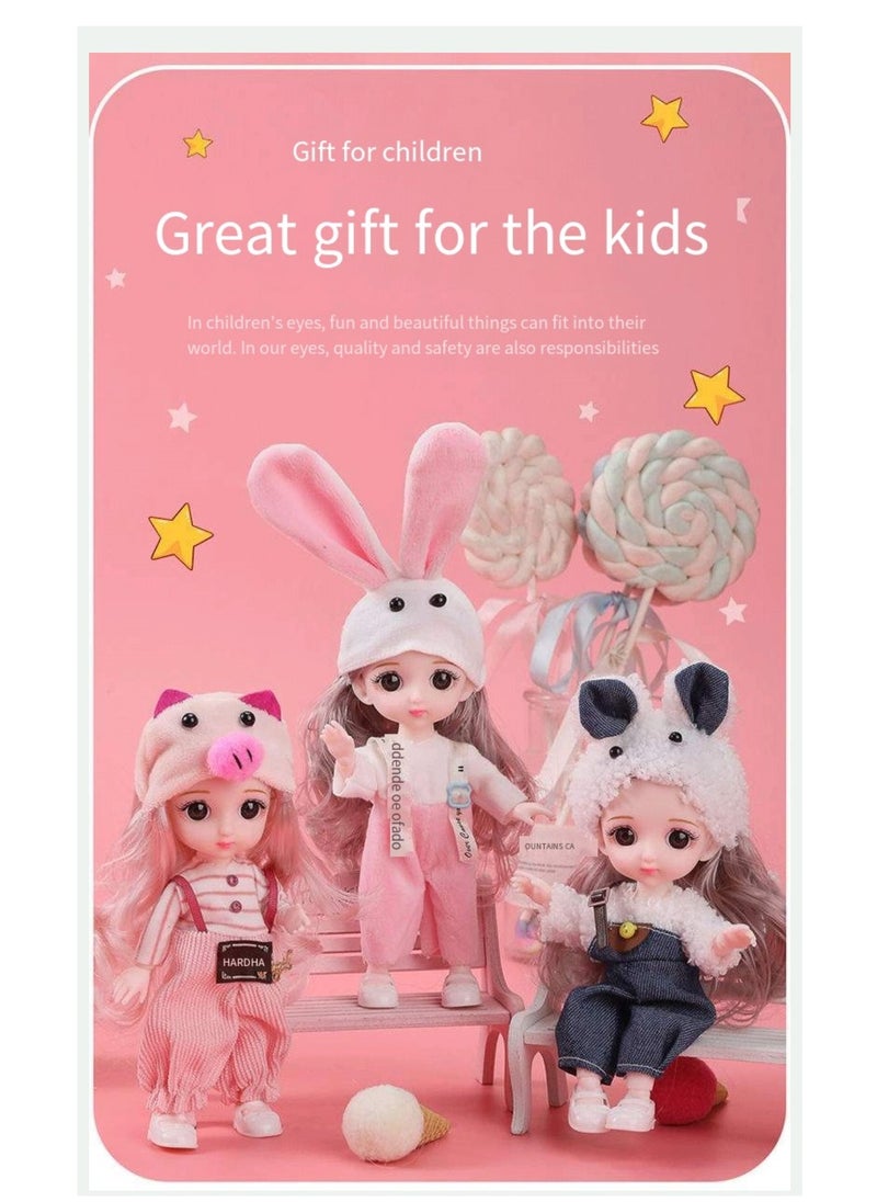 17 cm small doll princess gift box set children's girl clothes changeable dress-up Fashion Dolls Collection Set, 5 Pieces with Different Outfits, Pink Gift Box Girl gift (mew)