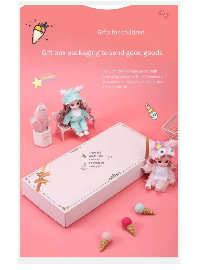 17 cm small doll princess gift box set children's girl clothes changeable dress-up Fashion Dolls Collection Set, 5 Pieces with Different Outfits, Pink Gift Box Girl gift (mew)