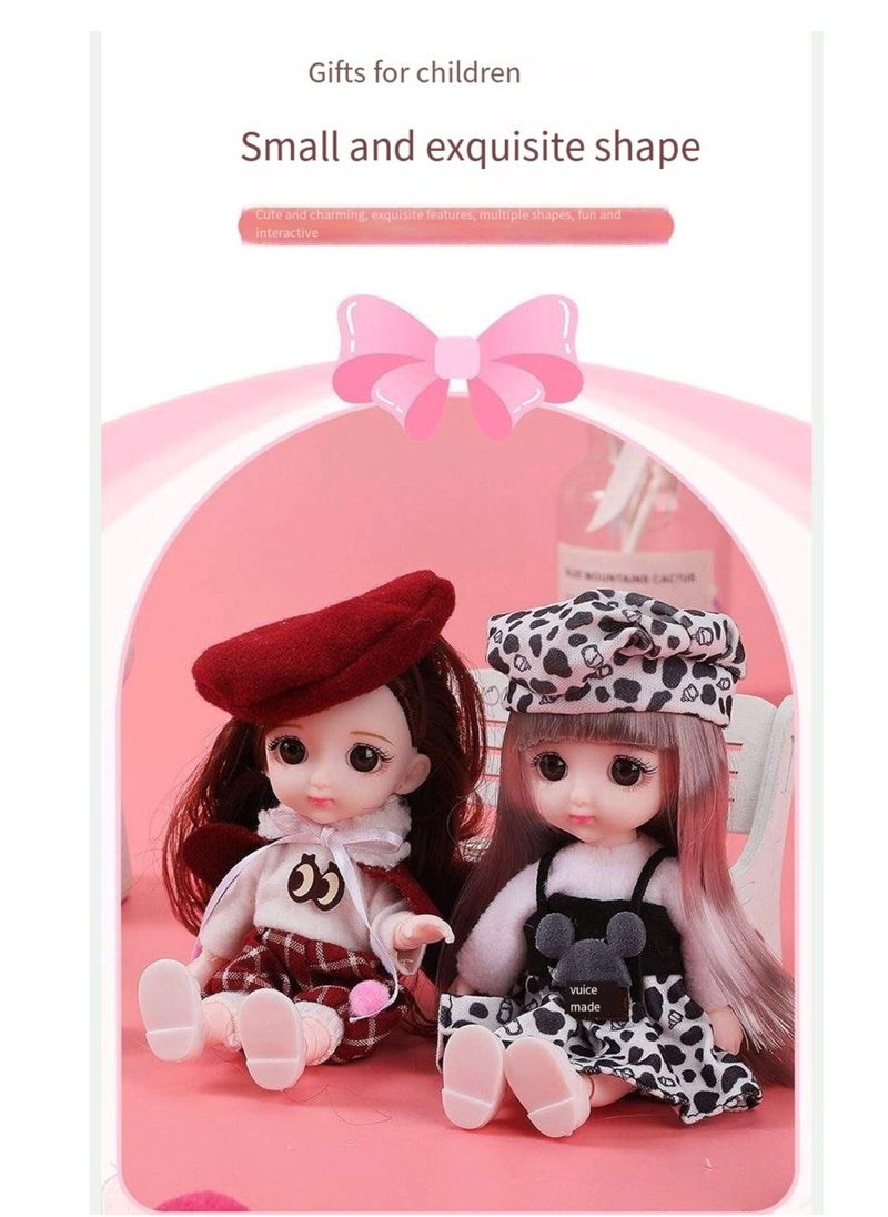 17 cm small doll princess gift box set children's girl clothes changeable dress-up Fashion Dolls Collection Set, 5 Pieces with Different Outfits, Pink Gift Box Girl gift (sweet)