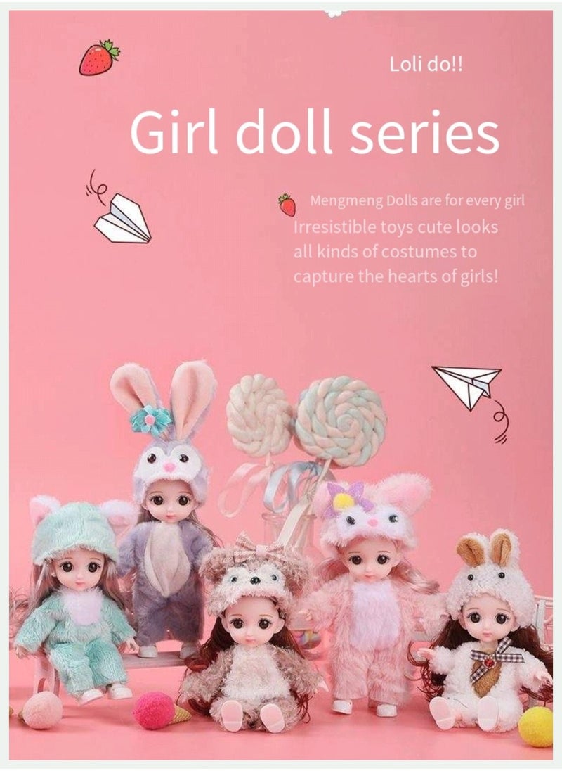 17 cm small doll princess gift box set children's girl clothes changeable dress-up Fashion Dolls Collection Set, 5 Pieces with Different Outfits, Pink Gift Box Girl gift (sweet)
