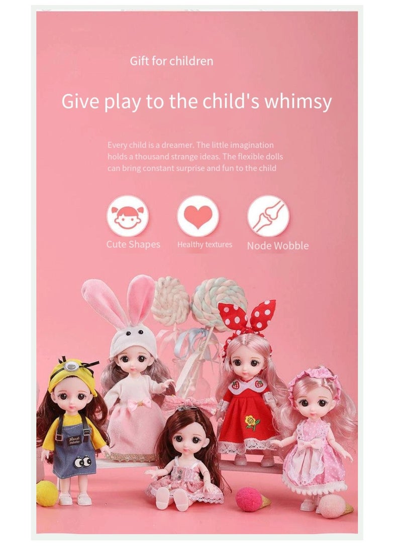 17 cm small doll princess gift box set children's girl clothes changeable dress-up Fashion Dolls Collection Set, 5 Pieces with Different Outfits, Pink Gift Box Girl gift (sweet)