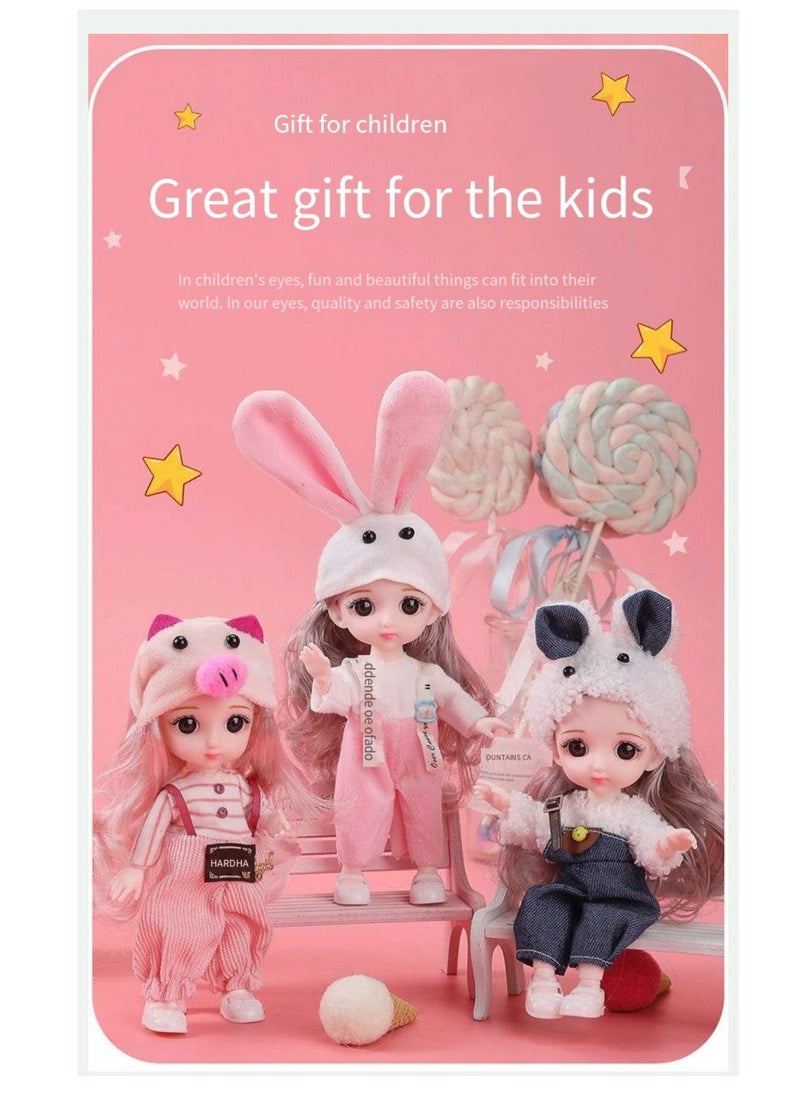 17 cm small doll princess gift box set children's girl clothes changeable dress-up Fashion Dolls Collection Set, 5 Pieces with Different Outfits, Pink Gift Box Girl gift (sweet)