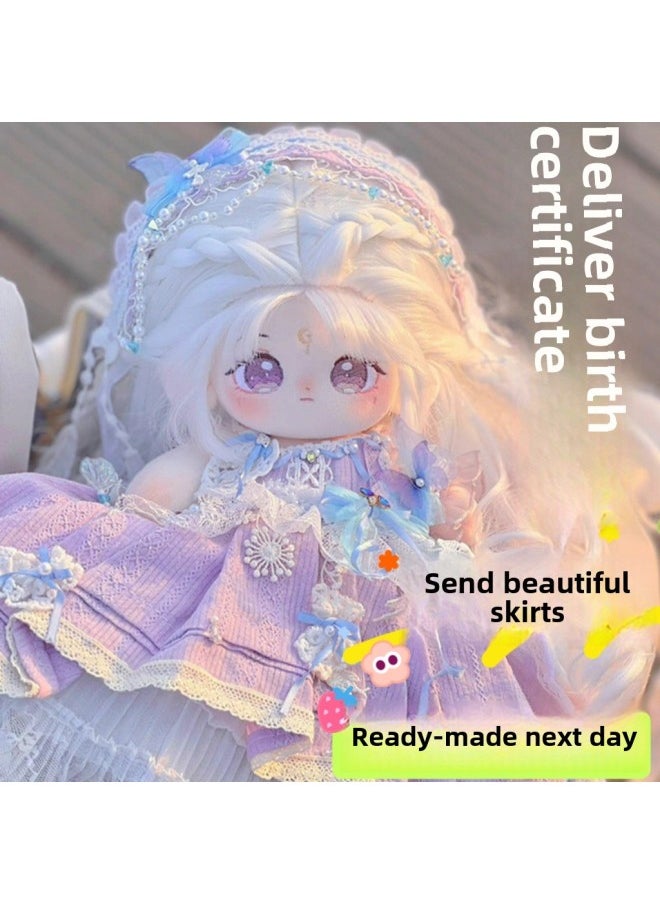 Cotton Doll With Birth Certificate Plush Toy Doll Can Be Changed To Send Girls Gifts-Specifications: + Star Pendant + Star Hairpin + Comb + Rubber Band + Blush + Sticker-Color:Wan'er + 2 Random Clothes + 8-piece Set + Care Solution + Shell Broken Certificate