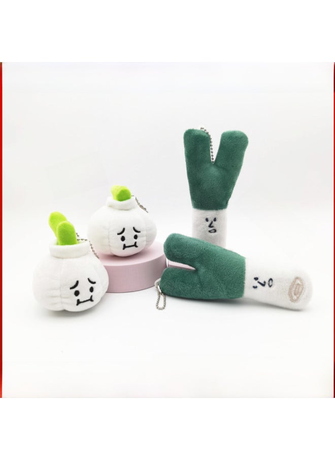 Funny Garlic Doll Key Chain Backpack Pendant Plush Doll Green Onion Bag Hanging Cute Cartoon Key Chain-Color:Welsh Onion + Bead Chain-Height:Figure