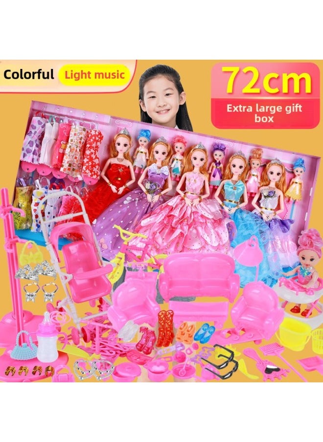 Dress-up Tongle Barbie Doll Suit Oversized Gift Box Girl Princess Wedding Dress Children Play House Toys Wholesale-Color:H2-72cm Gift Box [11 Dolls 222 Sets]]-Height:6 Joint Body + Painted Eyes