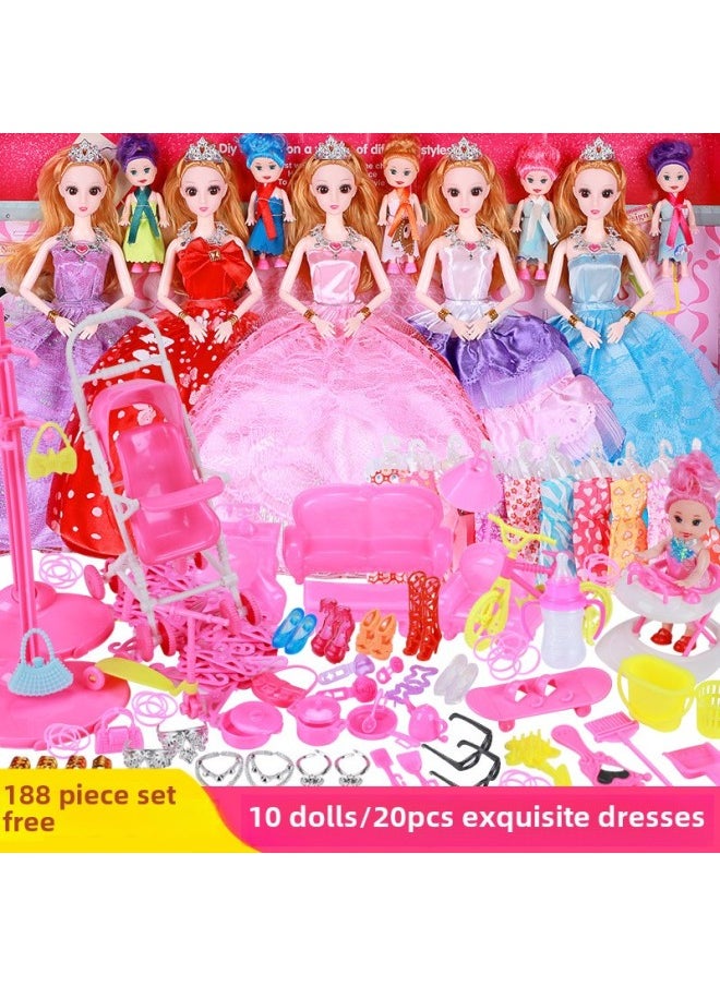 Dress-up Tongle Barbie Doll Suit Oversized Gift Box Girl Princess Wedding Dress Children Play House Toys Wholesale-Color:H2-72cm Gift Box [11 Dolls 222 Sets]]-Height:6 Joint Body + Painted Eyes